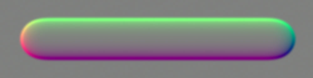 Refraction map of the Liquid Glass Pill: flat gray with red and green bands along the edges.